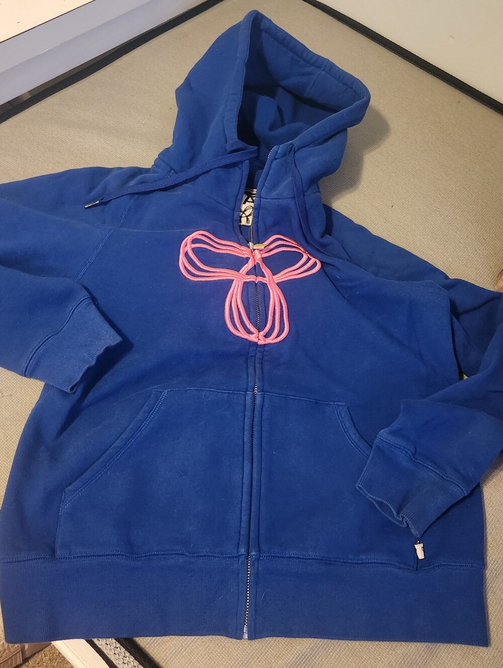 AritziaTNA Blue Zip-Up Hoodie with Pink Bow Accent XL